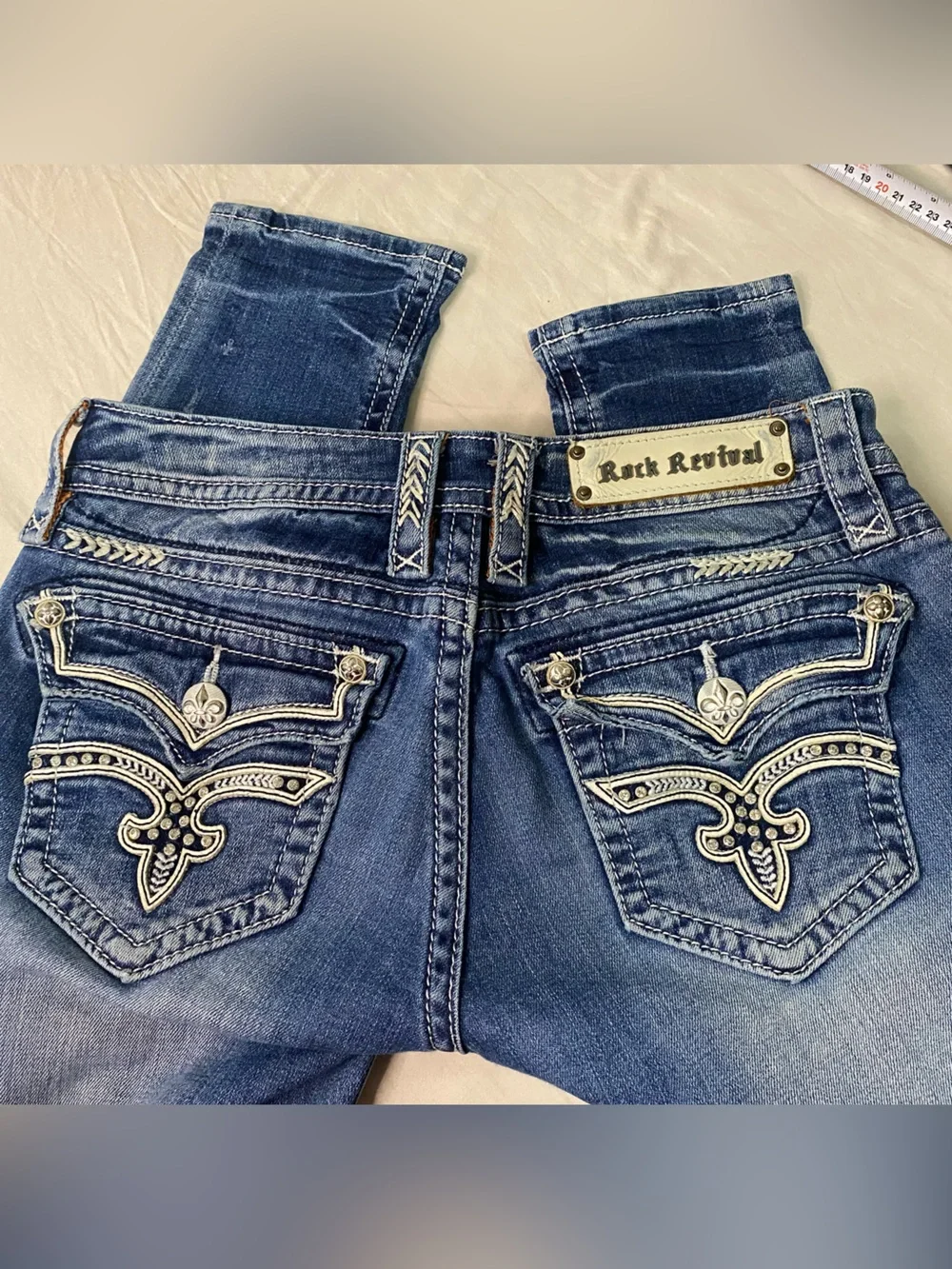 Rock Revival Etty Skinny Jeans Size 26 Embellished Y2K Heavy Stitch - Picture 7 of 9